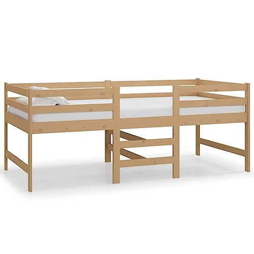 vidaXL Massivholz Halbhochbett Kiefer 90x200cm Honigbraun Holzbett Einzelbett Hochbett Bett Mittelhoch Bettgestell Massivholzbett Gästebett Schlafzimmerbett von vidaXL