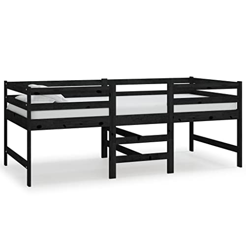 vidaXL Massivholz Halbhochbett Kiefer 90x200cm Schwarz Holzbett Einzelbett Hochbett Bett Mittelhoch Bettgestell Massivholzbett Gästebett Schlafzimmerbett von vidaXL