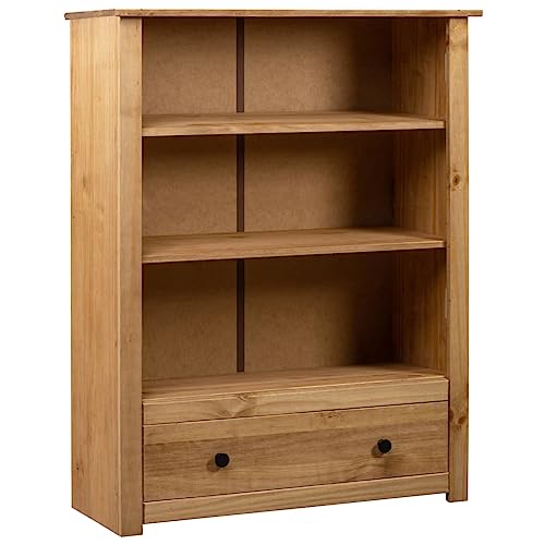 vidaXL Massivholz Panama-Kiefer Bücherregal mit 3 Stufen 1 Schublade Bücherschrank Regal Holzregal Standregal Aktenregal 80x35x110cm von vidaXL