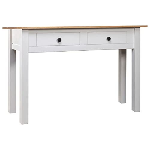 vidaXL Massivholz Panama-Kiefer Konsolentisch mit 2 Schubladen Konsole Beistelltisch Sideboard Flurtisch Schreibtisch Weiß 110x40x72cm von vidaXL