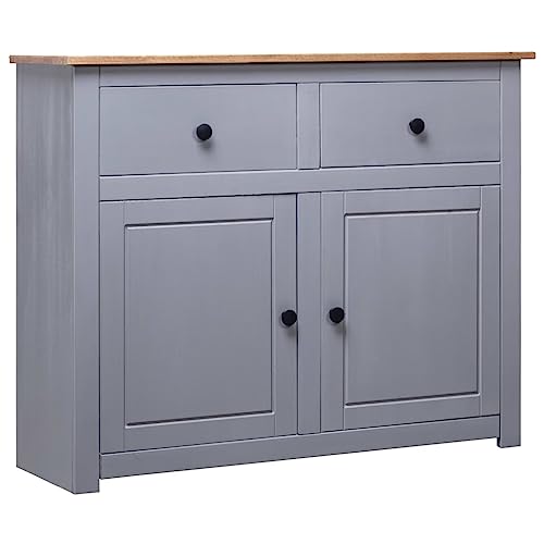 vidaXL Massivholz Panama-Kiefer Sideboard mit 2 Schubladen 2 Türen Kommode Beistellschrank Mehrzweckschrank Anrichte Schrank Grau 93x40x80cm von vidaXL