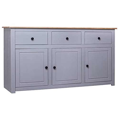 vidaXL Massivholz Panama-Kiefer Sideboard mit 3 Schubladen 3 Türen Kommode Beistellschrank Mehrzweckschrank Anrichte Schrank Grau 135x40x80cm von vidaXL