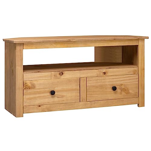 vidaXL Massivholz Panama-Kiefer TV Eckschrank 2 Schubladen 1 Fach Ecktisch Lowboard Fernsehschrank HiFi-Schrank Fernsehtisch 93x49x49cm von vidaXL