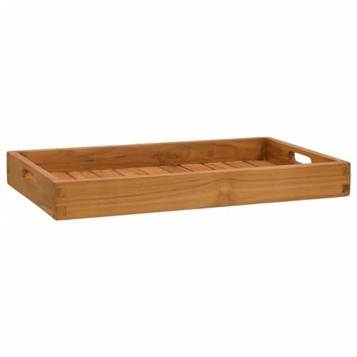 vidaXL Massivholz Teak Serviertablett mit versenkten Griffen Holztablett Frühstückstablett Dekotablett Tablett Servierplatte 60x35cm von vidaXL