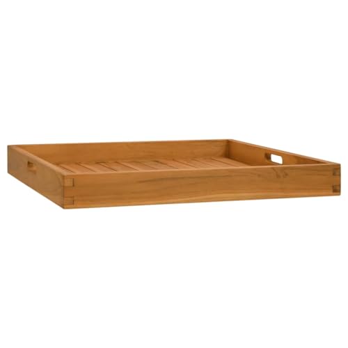 vidaXL Massivholz Teak Serviertablett mit versenkten Griffen Holztablett Frühstückstablett Dekotablett Tablett Servierplatte 60x60cm von vidaXL