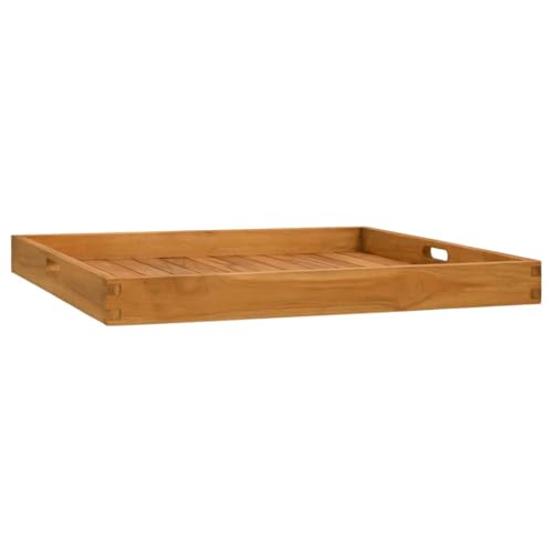 vidaXL Massivholz Teak Serviertablett mit versenkten Griffen Holztablett Frühstückstablett Dekotablett Tablett Servierplatte 70x70cm von vidaXL