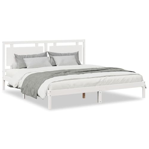 vidaXL Massivholzbett, Bett Extra Lang ohne Matratze, Bettgestell mit Lattenrost Kopfteil, Holzbett Doppelbett für Schlafzimmer, Weiß 180x210cm von vidaXL