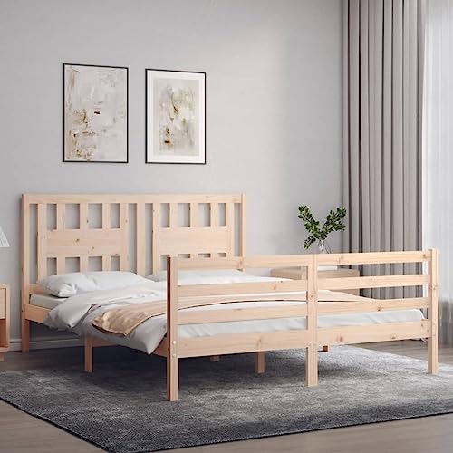 vidaXL Massivholzbett, Bett mit Kopfteil, Doppelbett Holzbett für Schlafzimmer, Bettrahmen Bettgestell mit Lattenrost, Schlafzimmermöbel, 160x200cm von vidaXL