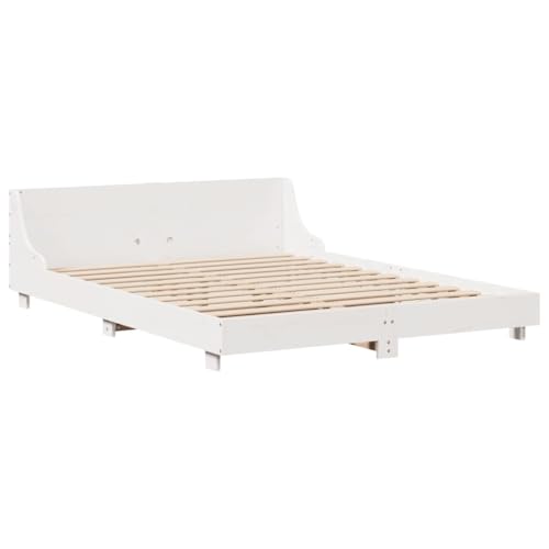 vidaXL Massivholzbett, Holzbett Bett mit Kopfteil, Bettgestell Bettrahmen mit Lattenrost, Doppelbett für Schlafzimmer, Weiß 160x200cm Kiefer von vidaXL