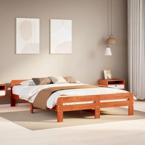 vidaXL Massivholzbett, Holzbett mit Kopfteil Fußteil Lattenrost, Doppelbett für Schlafzimmer, Bett Bettgestell, Wachsbraun 140x200cm Kiefernholz von vidaXL