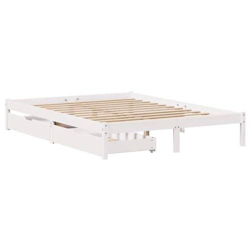vidaXL Massivholzbett, Holzbett mit Schubladen, Bettgestell Bettrahmen mit Lattenrost, Bett Doppelbett für Schlafzimmer, Weiß 120x200cm Kiefer vidaXL Massivholzbett, Holzbett mit Schubladen, Bettgestell Bettrahmen mit Lattenrost, Bett Doppelbett für Schlafzimmer, Weiß 120x200cm Kiefer von vidaXL