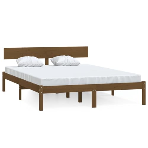 vidaXL Massivholzbett Bettgestell mit Lattenrost Bett Holzbett Bettrahmen Doppelbett Schlafzimmerbett Schlafzimmermöbel Honigbraun Kiefer 160x200cm von vidaXL