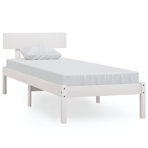 vidaXL Massivholzbett Bettgestell mit Lattenrost Bett Holzbett Bettrahmen Einzelbett Schlafzimmerbett Schlafzimmermöbel Weiß Kiefer 100x200cm von vidaXL