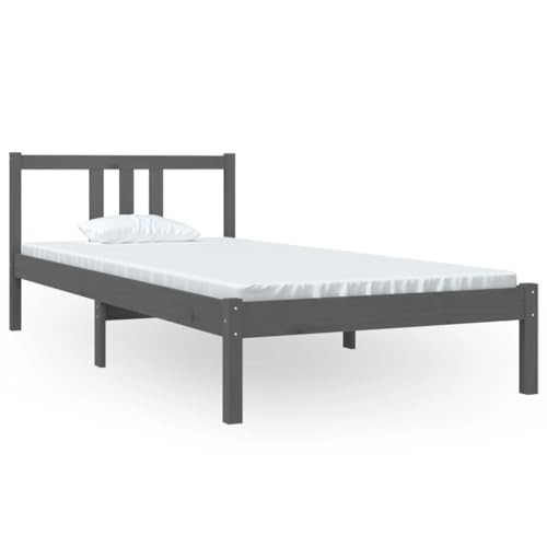 vidaXL Massivholzbett Kopfteil Einzelbett Bettgestell Lattenrost Bettrahmen Bett Holzbett Schlafzimmerbett Schlafzimmermöbel Grau 90x200cm von vidaXL