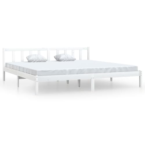 vidaXL Kiefer Massivholzbett Bettgestell Bett Holzbett Doppelbett Futonbett Bettrahmen Schlafzimmerbett Schlafzimmermöbel Weiß 200x200cm von vidaXL