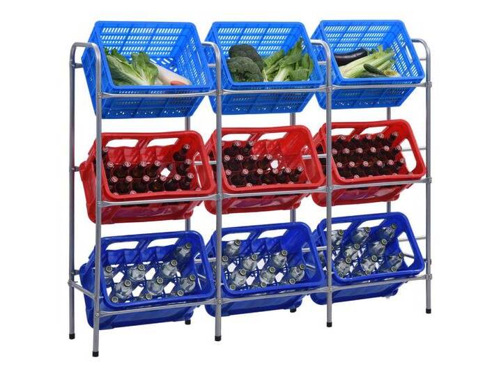 vidaXL Mehrzweckregal Kastenregal für 9 Kisten Silber 145 x 33 x 116 cm Stahl, silberfarben von vidaXL