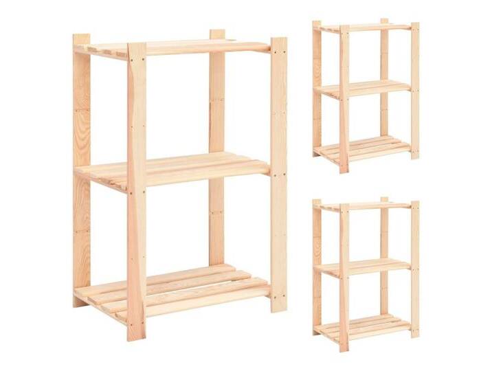 vidaXL Mehrzweckregal Lagerregale 3 Böden 3 Stk 60x38x90cm Massivholz Kiefer 150kg, beige von vidaXL