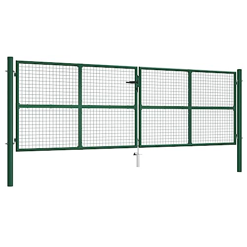 vidaXL Mesh Gartentor Doppelflügeltor Doppeltor Gartentür Zauntor Hoftor Zauntür Gartenpforte Einfahrtstor Tor Stahl 400x125cm Grün von vidaXL