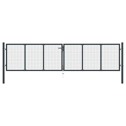 vidaXL Mesh Gartentor Verzinkter Stahl Doppelflügeltor Doppeltor Gartentür Zauntor Hoftor Zauntür Gartenpforte Einfahrtstor Tor 400x125cm Grau von vidaXL