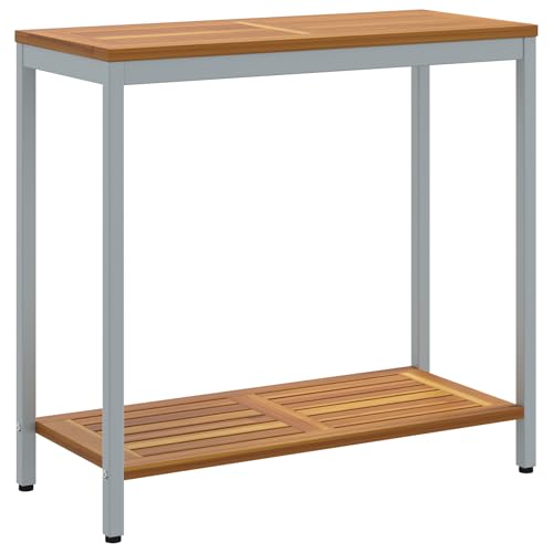 vidaXL Minimalistischer Rechteckiger Tisch für Draußen für 4 | Massivholz Akazie & Grauer Stahlrahmen 80 x 35 x 75 cm wetterfest optimal für Buffet, Essen, Balkon, Terrasse, Garten, solide Möbel von vidaXL