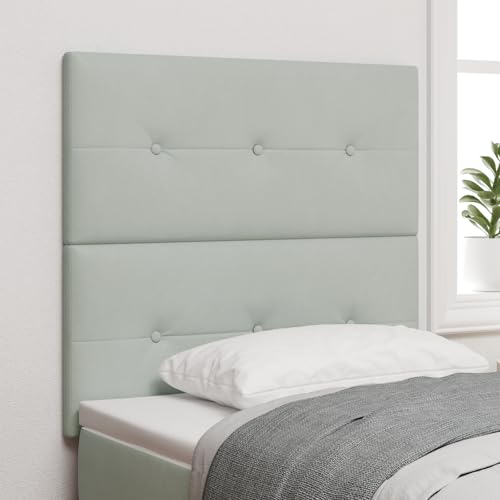 vidaXL Minimalistisches Bett-Set mit hohem Kopfteil Hellgrau Holz und Stoff Innenmöbel Platzsparend Stylisches Design mit wasserfestem Material Ideal für Erwachsene Zeitgenössische Wandmontiert von vidaXL