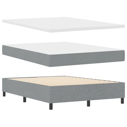 vidaXL Minimalistisches graues Bettgestell mit gepolsterter Bank und Matratze 140X190 cm Robuste MDF-Konstruktion Stylische Schlafzimmermöbel Stoffdesign Rechteckiger Schutz Bequemer Schaumtopper von vidaXL