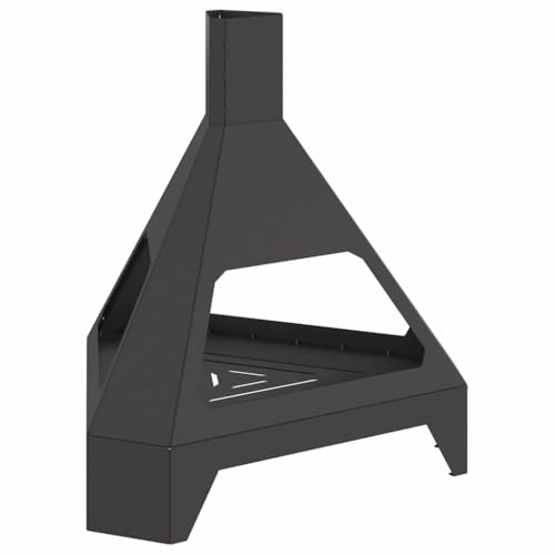 vidaXL Mittlerer Moderner Holzfeuerkorb für Draußen, dreieckige Form, schwarz, kaltgewalzter Stahl, langlebiges Design, ideal für Gärten und Balkone, Portable Heizquelle, rostbeständig von vidaXL