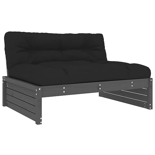 vidaXL Mittelsofa, Gartensofa mit Kissen Latten-Design, Modular Holz Sofa für Garten Terrasse, Gartenmöbel Loungemöbel, Grau Massivholz Kiefer von vidaXL