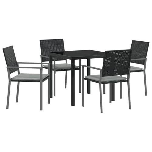 vidaXL Gartenstühle mit Kissen, 2er Set, schwarz, aus Poly Rattan. Moderne Outdoor-Sitzgelegenheiten, Bequeme Loungesessel mit Armlehnen für die Terrasse im Sommer. von vidaXL