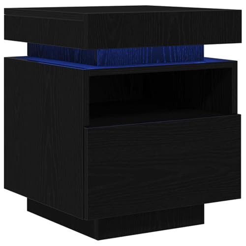 vidaXL Moderne Nachttische aus schwarzer Eiche, Set von 2 mit mehrfarbiger LED, praktischer Nachttisch für Schlafzimmerstauraum, Holzbau, Glatte Oberfläche, großzügiges modernes Design, Kleiner Tisch von vidaXL