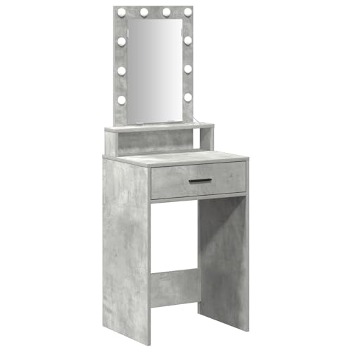 vidaXL Moderner Beton Grau Schminktisch mit integrierten LED-Lichtern Stylisches Dressing Genug Stauraum Schublade für Makeup und Pflege Kompakt Entwurf Perfekte Möbel-Lösung für Schlafzimmer von vidaXL