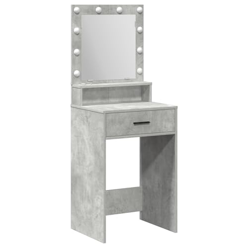 vidaXL Moderner Betonfarbener Schminktisch mit Spiegel und LED-Lichtern Stylische Stauraumlösung für Schlafzimmer Makeup Pflege Enthält Eingebautes Regal Einzelschublade Möbel Tischschrank Erwachsene von vidaXL