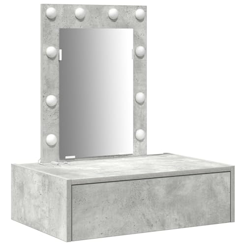 vidaXL Moderner Doppelfrisierstisch mit integrierter LED-Beleuchtung und Stauraum in Beton grau Stilvoller eleganter Schminktisch für Schlafzimmer Pflegebereiche Platzsparender Tisch Station Spiegel von vidaXL