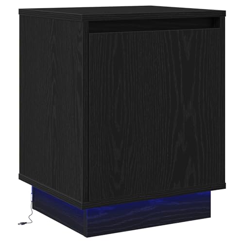 vidaXL Moderner Nachttisch aus schwarzer Eiche mit viel Stauraum und LED-Beleuchtung für Nachttisch rechteckiges Design Innenbereich Nutzung Werkstoffholz einfache Montage Möbel Zuhause klein von vidaXL