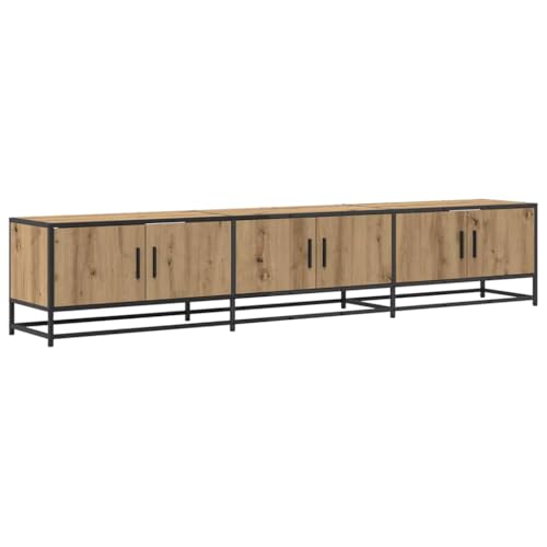 vidaXL Moderner TV-Schrank für's Wohnzimmer aus Artisan-Eiche mit Ingenieurholz und Stahl, 210 cm, matt. Bietet viel Stauraum und hat Klapptüren sowie Schwarze Beine. Ideal für den Innenbereich von vidaXL