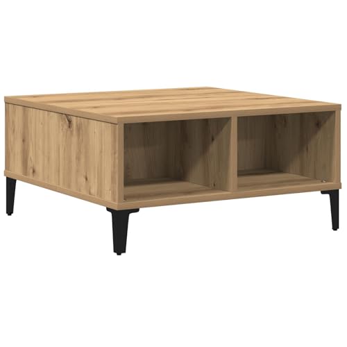 vidaXL Moderner quadratischer Couchtisch mit offener Ablage in Artisan-Eichenfinish für das Wohnzimmer | Stylisches Design mit Stabiler Konstruktion aus Holzwerkstoff und Metall von vidaXL