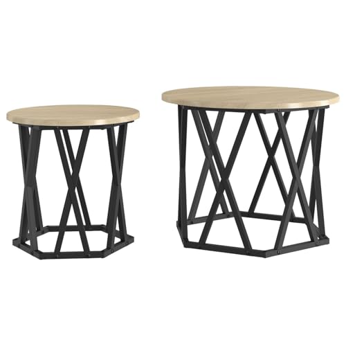vidaXL Moderner runder Couchtisch in Sonoma-Eiche und schwarzem Metallrahmen. Perfekt für Wohnzimmer oder Loungebereiche. Stylisches, langlebiges Design für den täglichen Gebrauch von vidaXL