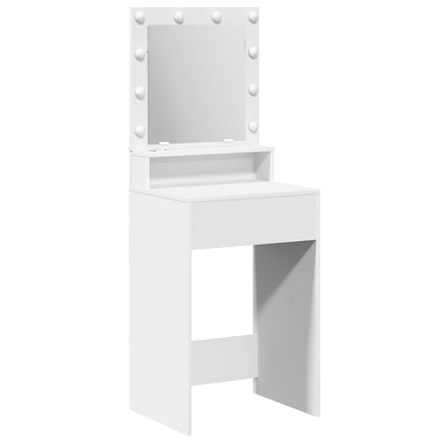 vidaXL Moderner weißer Frisiertisch mit integriertem LED-Spiegel | Elegante Makeup Vanity 50 X 41 135 cm Platzsparende Schlafzimmermöbel Holzwerkstoffkonstruktion Station Stand Stauraum von vidaXL