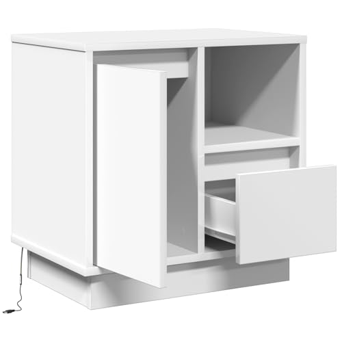 vidaXL Moderner weißer Nachttisch mit Schublade | Einheit fürs Schlafzimmer im minimalistischen Design | Glatte Oberfläche | MDF | Einfacher Zusammenbau von vidaXL
