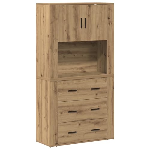 vidaXL Modernes Artisan Eiche Sideboard Schrank mit 4 Schubladen und 2 Türen Innenbereich Perfekt für Esszimmer Wohnzimmer Stauraum Buffet Konsollösung Möbel Holzwerkstoff Highboard Essentials von vidaXL
