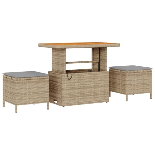 vidaXL 3-TLG. Garten-Essgruppe mit Kissen Beige Poly Rattan Akazie von vidaXL