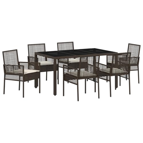 vidaXL 7-TLG. Garten-Essgruppe mit Kissen Braun Poly Rattan von vidaXL