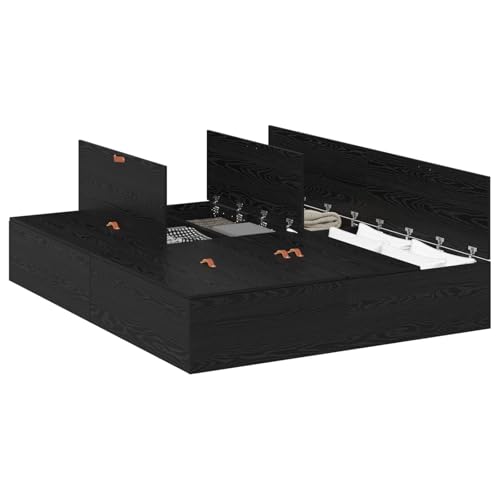 vidaXL Modernes schwarzes Eichenbettgestell mit Stauraum für 135 x 190 cm Matratze in stilvollem matten Finish - ideale Schlaflösungen für Dein Schlafzimmer vidaXL Modernes schwarzes Eichenbettgestell mit Stauraum für 135 x 190 cm Matratze in stilvollem matten Finish - ideale Schlaflösungen für Dein Schlafzimmer von vidaXL