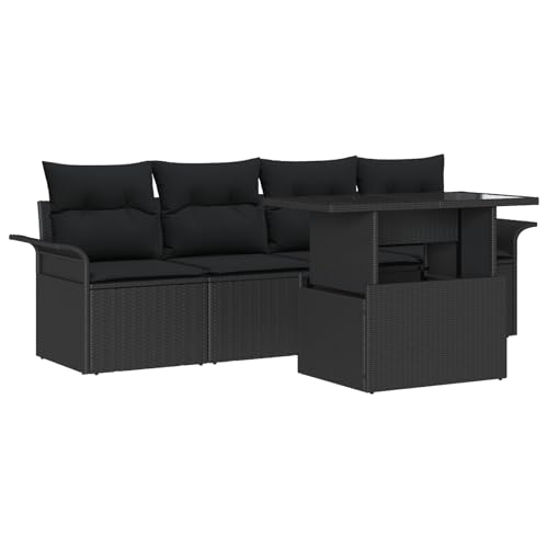 vidaXL Modular Outdoor Ecksofa-Set Handgewebt Poly-Rattan Sitzgelegenheiten mit Kissen Schwarz Wetterbeständig Garten Vielseitig und pflegeleicht Eignet Sich für 4 Personen Patio Möbel Esstisch von vidaXL