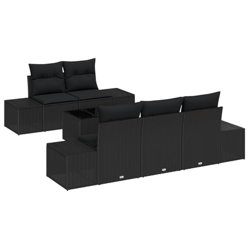 vidaXL Modulares 6-teiliges Garten Sofa Set mit Kissen Schwarz Poly Rattan für Outdoor Entspannung und Unterhaltung. Sectional 5 Möbel Moderne Sitzgelegenheit Wetterbeständig vidaXL Modulares 6-teiliges Garten Sofa Set mit Kissen Schwarz Poly Rattan für Outdoor Entspannung und Unterhaltung. Sectional 5 Möbel Moderne Sitzgelegenheit Wetterbeständig von vidaXL