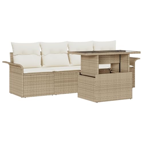 vidaXL Modulares Outdoor Sofa Set Beige und Creme Rattan Für Bis Zu 6 Personen Mit Gepolstertem Sitz Modern Gartenmöbel Verstellbare Füße Innen/Außen Nutzung Patio Loungesessel Sectional Balkon von vidaXL