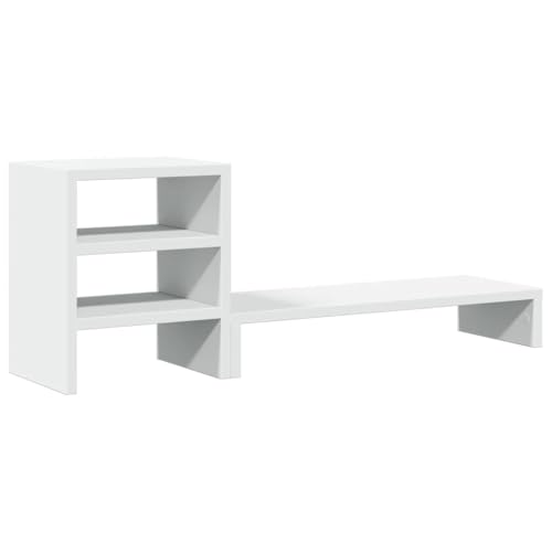 vidaXL Monitorständer, Schreibtischaufsatz mit Schreibtisch-Organizer, Unterbau Bildschirm Laptop Ständer, Tisch Erhöhung für PC Monitor Drucker, Weiß Holzwerkstoff von vidaXL