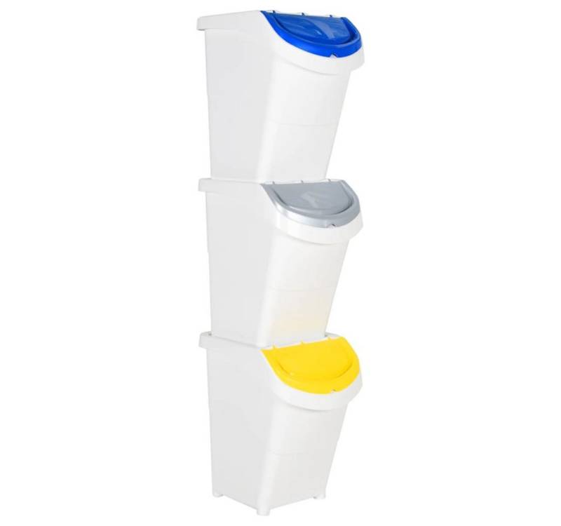 vidaXL Mülleimer Mülleimer Abfalleimer mit Deckeln 3 Stk Stapelbar Weiß Kunststoff Poly von vidaXL
