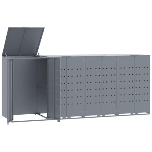vidaXL Mülltonnenbox für 4 Tonnen Grau 276x79x117 cm Stahl, Box Mülltonnen, Garten Mülltonnenbox, Verkleidung Mülltonnen, Outdoor Mülltonnenbox von vidaXL