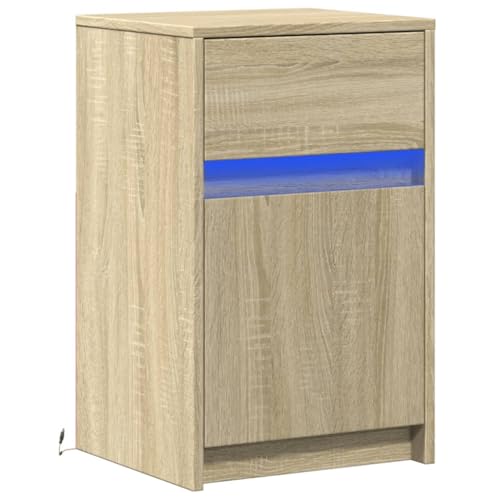 vidaXL Nachttisch, Nachtschrank mit LED-Leuchten Schublade, Nachtkonsole für Schlafzimmer, Nachtkommode, Modern, Sonoma-Eiche Holzwerkstoff von vidaXL